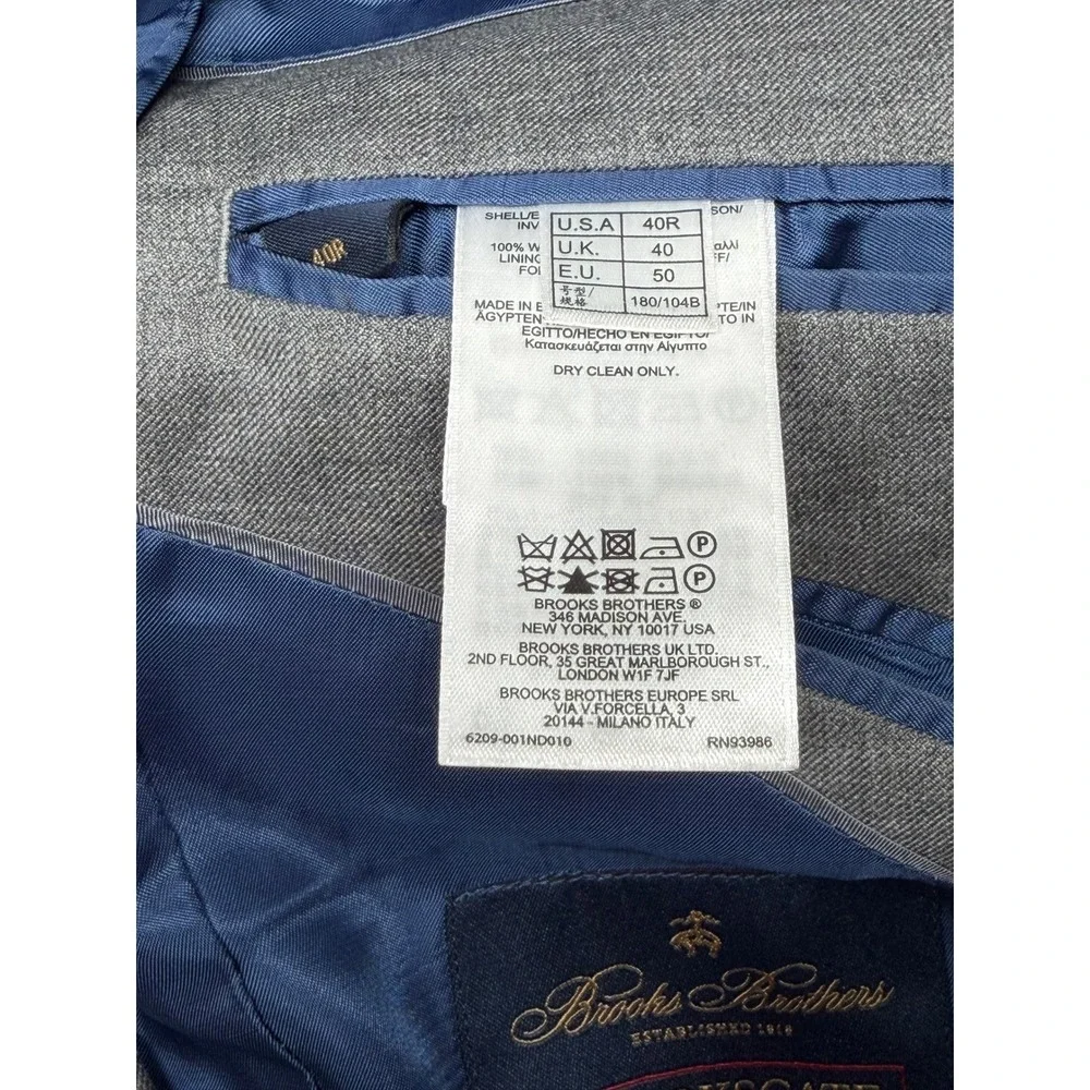 Brooks Brothers Blazer Mens 40R Gray Brooksgate Milano 100% Wool Business Office